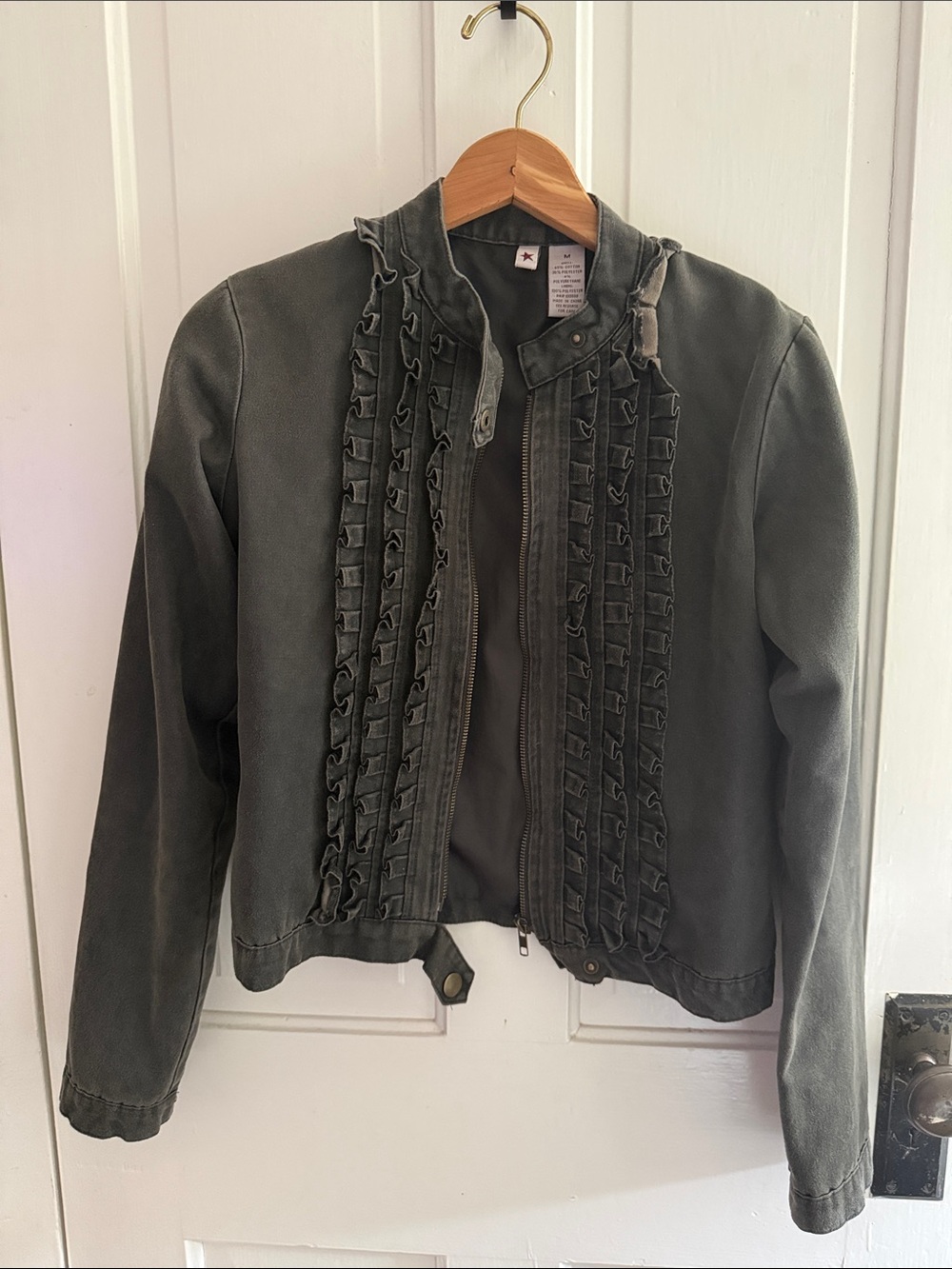 Ruffle-Trim Utility Jacket in Dark gray